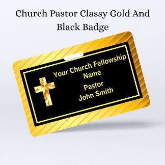 Church Pastor Classy Gold And Black Badge