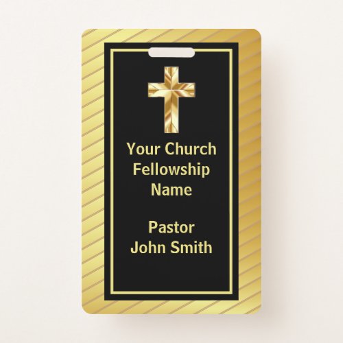 Church Pastor Classy Gold And Black  Badge