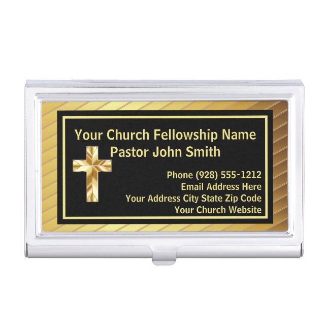 Church Pastor Classy Gold And Black Business Card Case (Front)