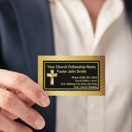 Church Pastor Classy Gold And Black Business Cards