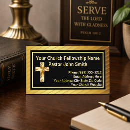 Church Pastor Classy Gold And Black Business Cards