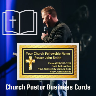 Church Pastor Classy Gold And Black Business Cards