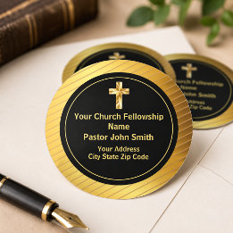 Church Pastor Classy Gold And Black Business Classic Round Sticker