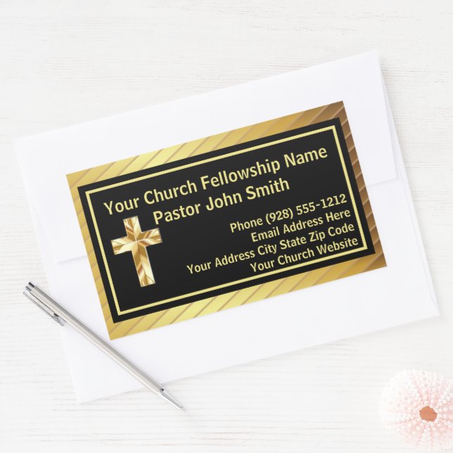 Church Pastor Classy Gold And Black Business  Rectangular Sticker (Envelope)