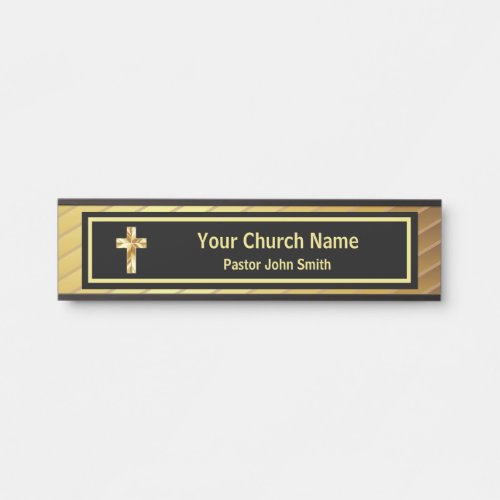 Church Pastor Classy Gold And Black Door Sign