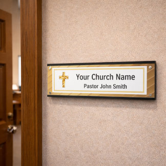 Church Pastor Classy Gold And Black Door Sign
