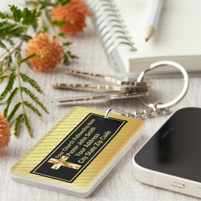 Church Pastor Classy Gold And Black  Keychain (Front Right)