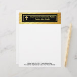 Church Pastor Classy Gold And Black  Letterhead<br><div class="desc">A classy touch of gold and black Your Church Fellowship Name personal letterhead for Pastor,  Priest,  Deacon,  and other Clergy. It is designed with an elegant gold metallic pattern and modern black border. #Christian #Catholic</div>