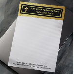 Church Pastor Classy Gold And Black  Letterhead<br><div class="desc">A classy touch of gold and black Your Church Fellowship Name personal letterhead for Pastor,  Priest,  Deacon,  and other Clergy. It is designed with an elegant gold metallic pattern and modern black border. #Christian #Catholic</div>