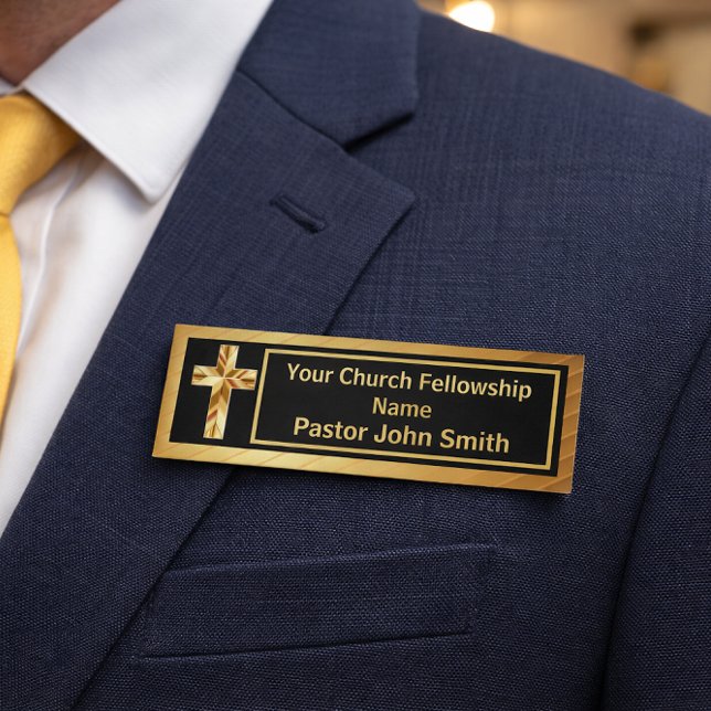 Church Pastor Classy Gold And Black  Name Tag (Church Pastor Classy Gold And Black Name Tag)