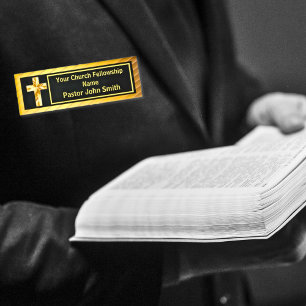 Church Pastor Classy Gold And Black Name Tag