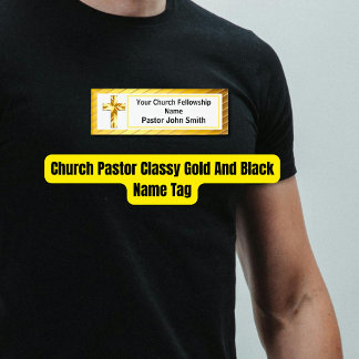 Church Pastor Classy Gold And Black Name Tag
