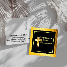 Church Pastor Classy Gold And Black Square Business Card