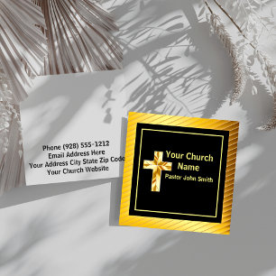 Church Pastor Classy Gold And Black Square Business Card