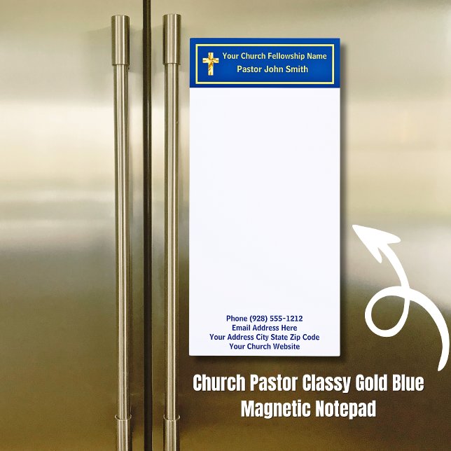 Church Pastor Classy Gold Blue Magnetic Notepad (Church Pastor Classy Gold Blue Magnetic Notepad)