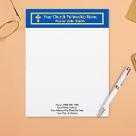 Church Pastor Classy Gold Letterhead<br><div class="desc">A classy touch of gold accents with cross and blue background: Your Church Fellowship Name business letterhead for Pastor,  Priest,  Deacon,  and other Clergy. #Christian #Catholic</div>
