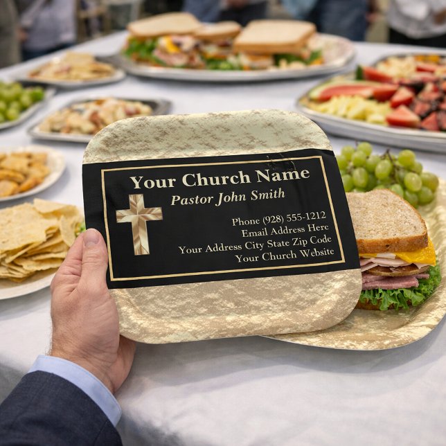Church Pastor Classy Gold Paper Plates (PLEASE NOTE: The foil details are simulated in the artwork. No actual foil will be used in product.)