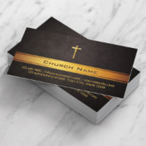 Church Pastor Classy Leather Gold Bar Business Card