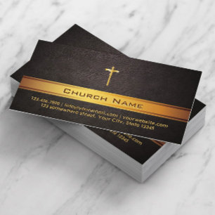 Church Pastor Classy Leather Gold Bar Business Card