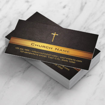 Church Pastor Classy Leather Gold Bar Business Card by cardfactory at Zazzle