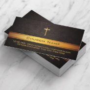 Church Pastor Classy Leather Gold Bar Business Card at Zazzle