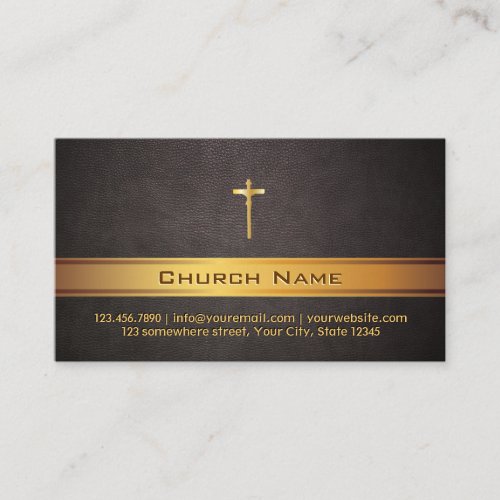 Church Pastor Classy Leather Gold Bar Business Card
