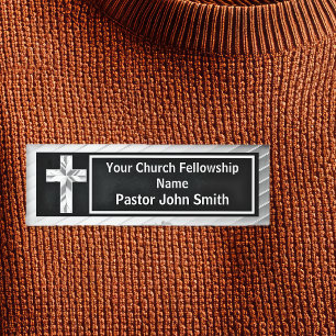 Church Pastor Classy Silver And Black Name Tag