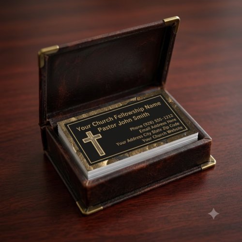 Church Pastor Distressed Gold Cross Business Card