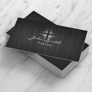 Church Pastor Elegant Dark Wood Background Business Card