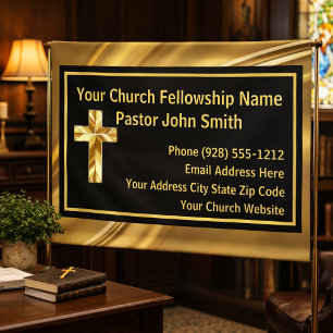 Church Pastor Elegant Gold And Black Banner