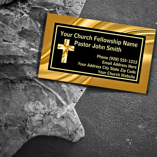 Church Pastor Elegant Gold And Black Business Card