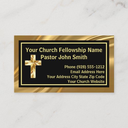 Church Pastor Elegant Gold And Black Business Card