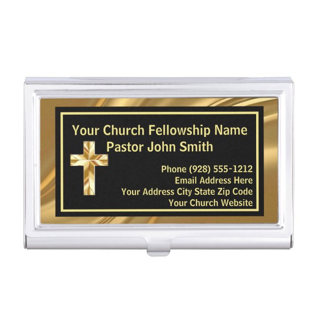 Church Pastor Elegant Gold And Black Business Card Case (Front)