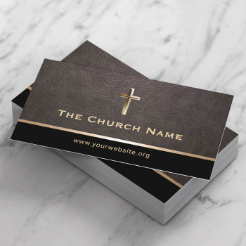 Church Pastor Elegant Leather Gold Holy Cross Business Card by cardfactory at Zazzle