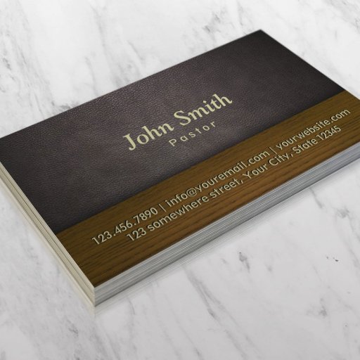 Customizable Classy Leather & Wood Pastor Business Card