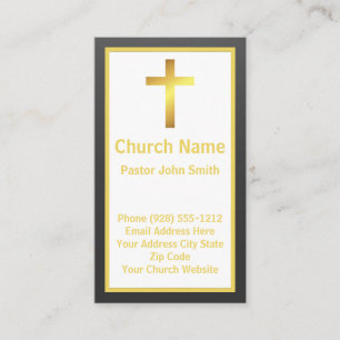 Church Pastor Elegant Simple Black Gold  Business Card