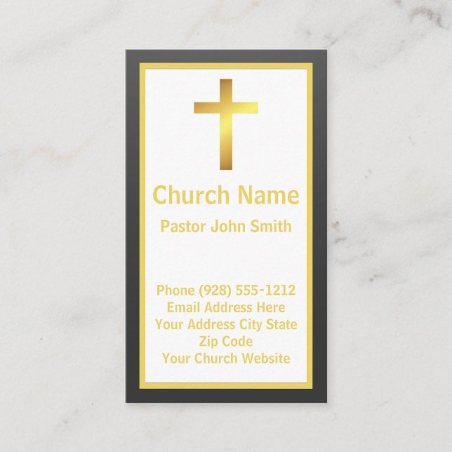 Church Pastor Elegant Simple Black Gold  Business Card (Front)
