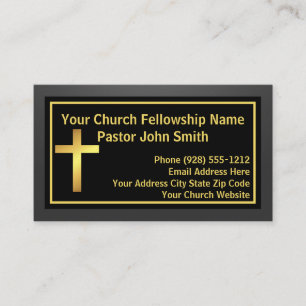 Church Pastor Elegant Simple Black Gold Business Card