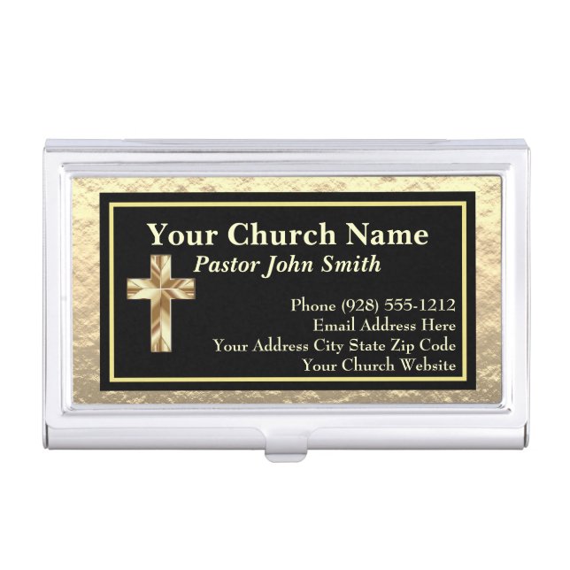 Church Pastor Gold And Black Business Card Case (Front)