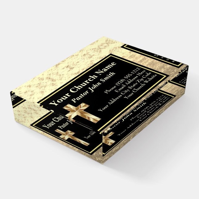 Church Pastor Gold And Black Business Card Paperweight (Angled)