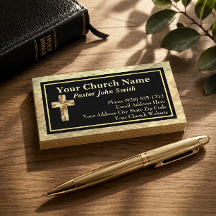 Church Pastor Gold And Black Business Cards