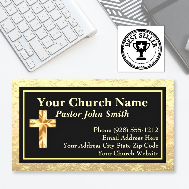 Church Pastor Gold And Black Business Cards (Creator Uploaded)