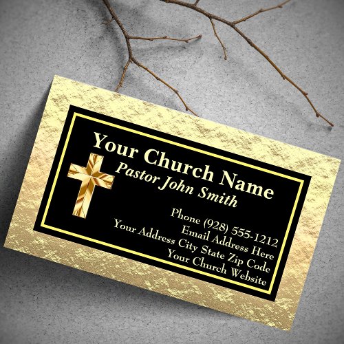 Church Pastor Gold And Black Business Cards