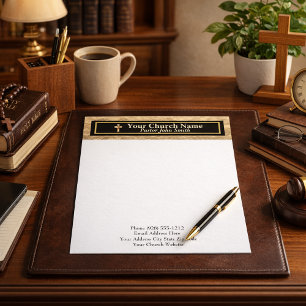 Church Pastor Gold And Black Business  Letterhead