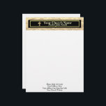 Church Pastor Gold And Black Business  Letterhead<br><div class="desc">A classy touch of gold and black Your Church Name business letterhead for Pastor,  Priest,  Deacon,  and other Clergy. It is designed with an elegant gold metallic pattern and modern black border. #Christian #Catholic</div>