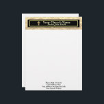 Church Pastor Gold And Black Business  Letterhead<br><div class="desc">A classy touch of gold and black Your Church Name business letterhead for Pastor,  Priest,  Deacon,  and other Clergy. It is designed with an elegant gold metallic pattern and modern black border. #Christian #Catholic</div>