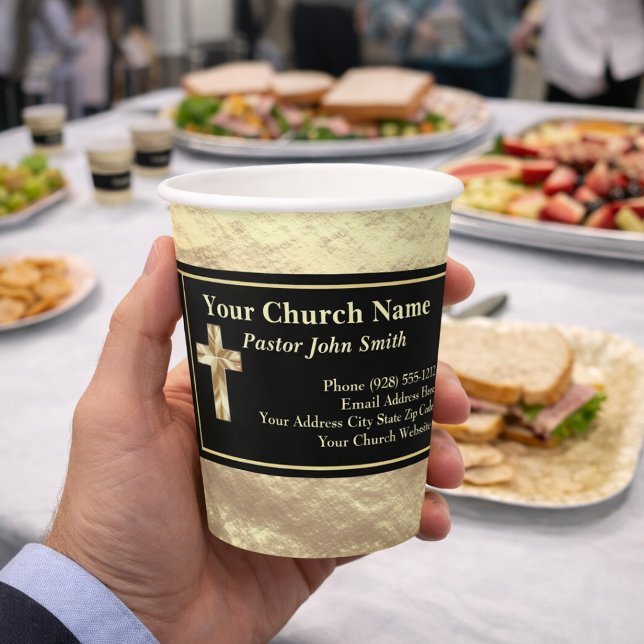 Church Pastor Gold And Black Classy Paper Cups (Creator Uploaded)