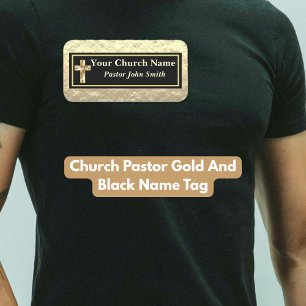 Church Pastor Gold And Black Name Tag
