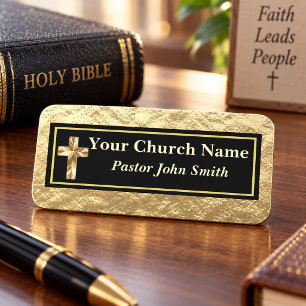 Church Pastor Gold And Black Name Tag