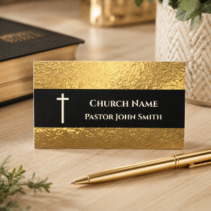 Church Pastor Gold Black Classy Christian Business Card